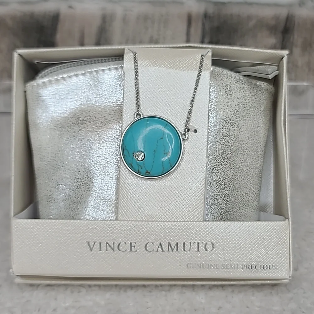 Vince Camuto Elegant Genuine Semi Precious Pendant Necklace and Travel Pouch NWT